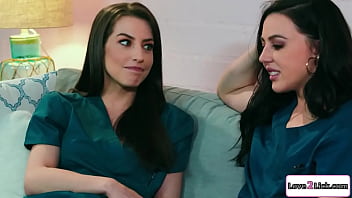 Petite nurse tries lesbian sex with roommate and kiss.The brunette sucks her big tits and fingers her hairy pussy.Then she rims her and licks her cunt
